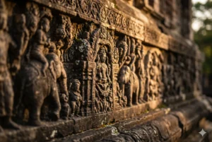Close-up of ancient stone carvings at Polonnaruwa temple showcasing intricate textures.